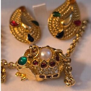 Joan Rivers Jewels of India Elephant Necklace‎ & Avon Earrings Set Vtg